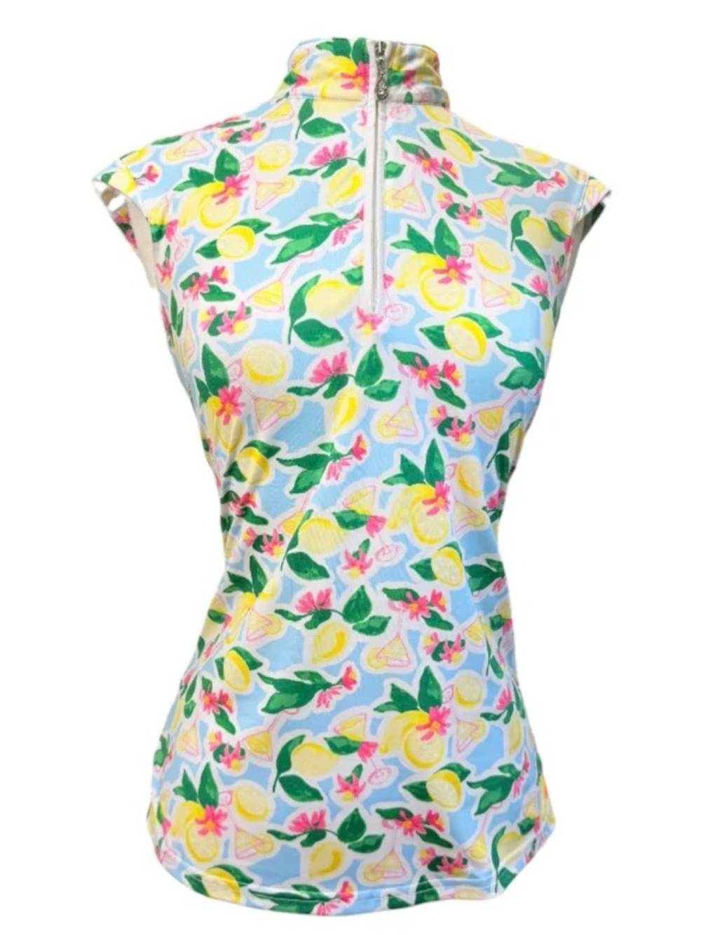 SanSoleil Sleeveless Sun Shirt in Lemon Drop UPF 50 Gold Pickleball Country Club